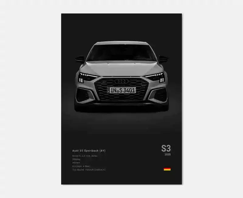 Plakat samochodowy – niemieckie auta RS3, R8, C8, Supercar GTR SUV – estetyczny wydruk na płótnie, dekoracja ścienna do pokoju kierowcy