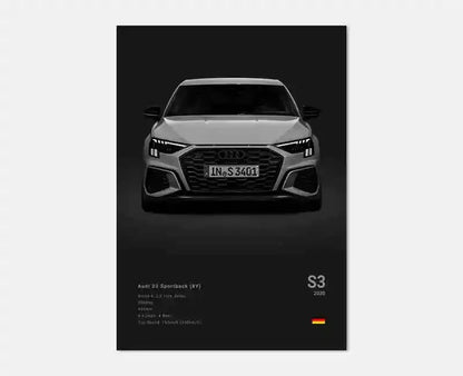 Plakat samochodowy – niemieckie auta RS3, R8, C8, Supercar GTR SUV – estetyczny wydruk na płótnie, dekoracja ścienna do pokoju kierowcy