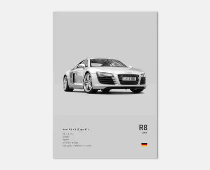 Plakat samochodowy – niemieckie auta RS3, R8, C8, Supercar GTR SUV – estetyczny wydruk na płótnie, dekoracja ścienna do pokoju kierowcy