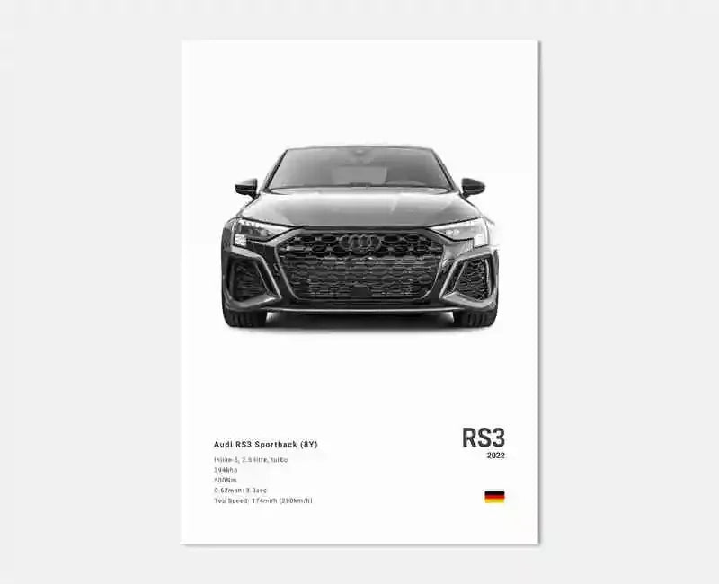 Plakat samochodowy – niemieckie auta RS3, R8, C8, Supercar GTR SUV – estetyczny wydruk na płótnie, dekoracja ścienna do pokoju kierowcy