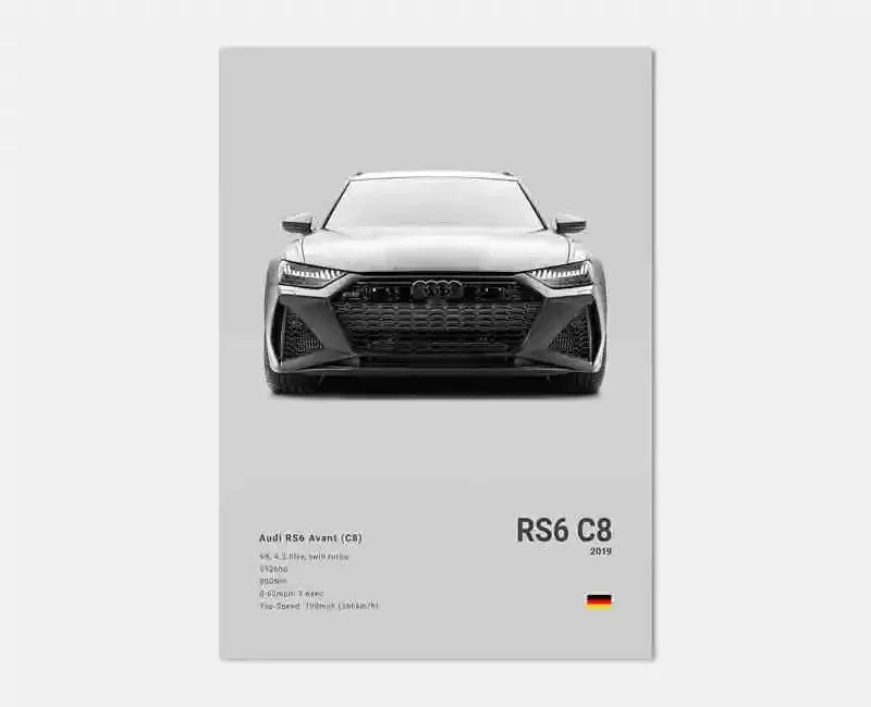 Plakat samochodowy – niemieckie auta RS3, R8, C8, Supercar GTR SUV – estetyczny wydruk na płótnie, dekoracja ścienna do pokoju kierowcy