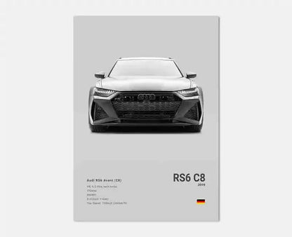 Plakat samochodowy – niemieckie auta RS3, R8, C8, Supercar GTR SUV – estetyczny wydruk na płótnie, dekoracja ścienna do pokoju kierowcy