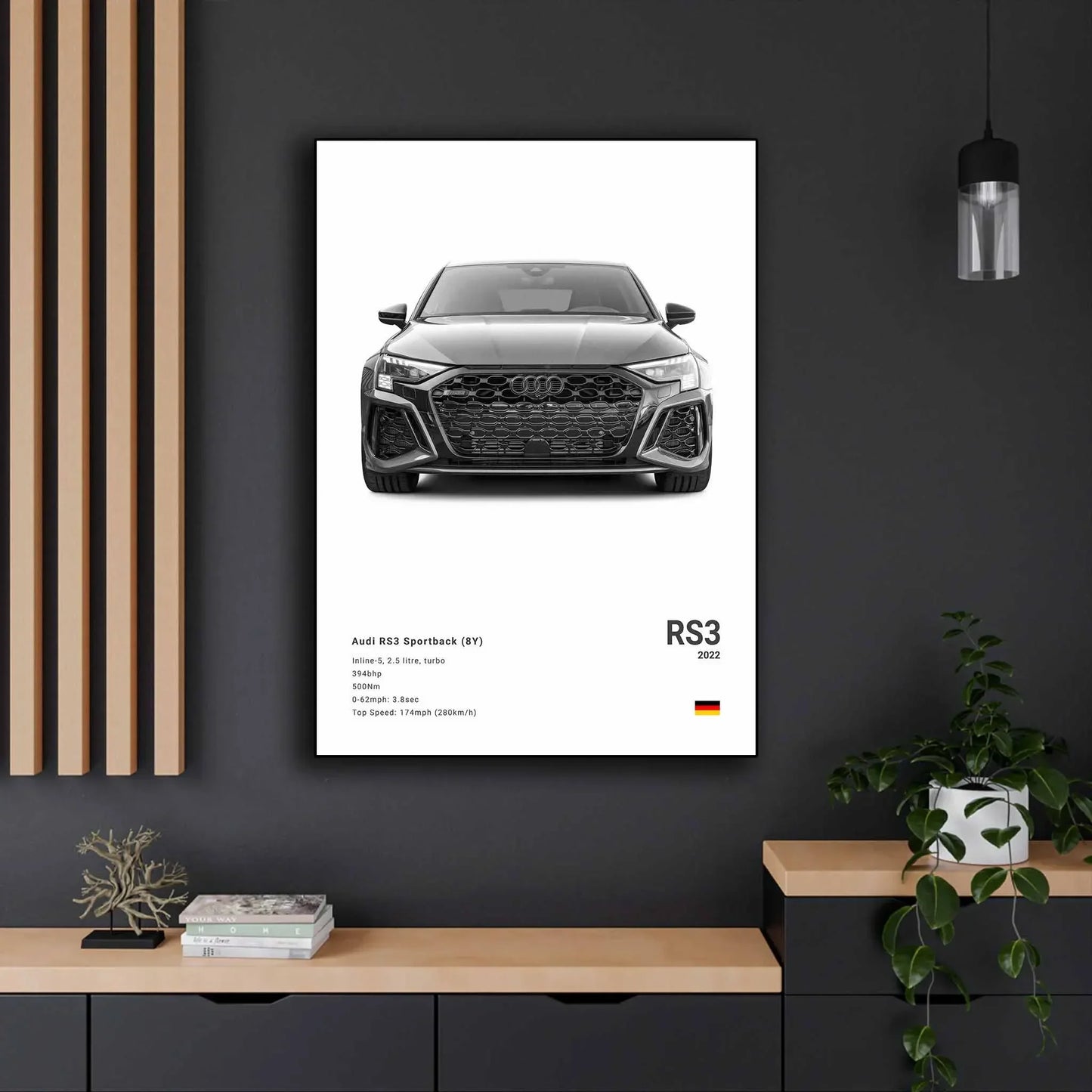 Plakat samochodowy – niemieckie auta RS3, R8, C8, Supercar GTR SUV – estetyczny wydruk na płótnie, dekoracja ścienna do pokoju kierowcy