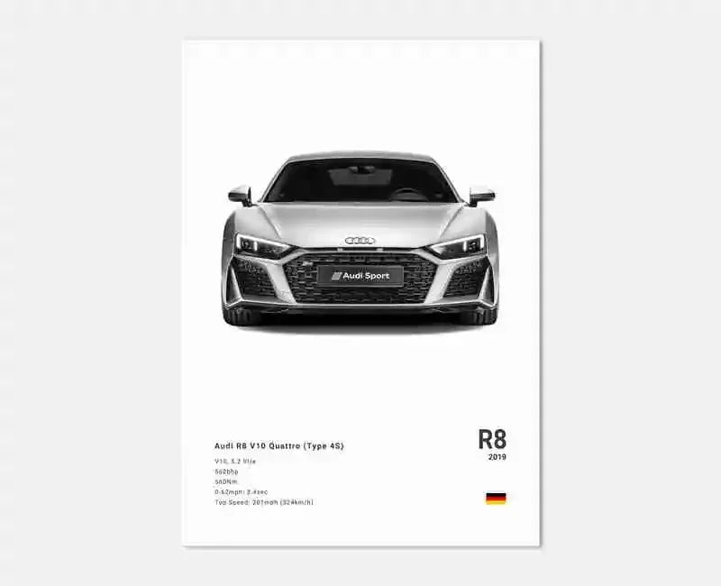 Plakat samochodowy – niemieckie auta RS3, R8, C8, Supercar GTR SUV – estetyczny wydruk na płótnie, dekoracja ścienna do pokoju kierowcy