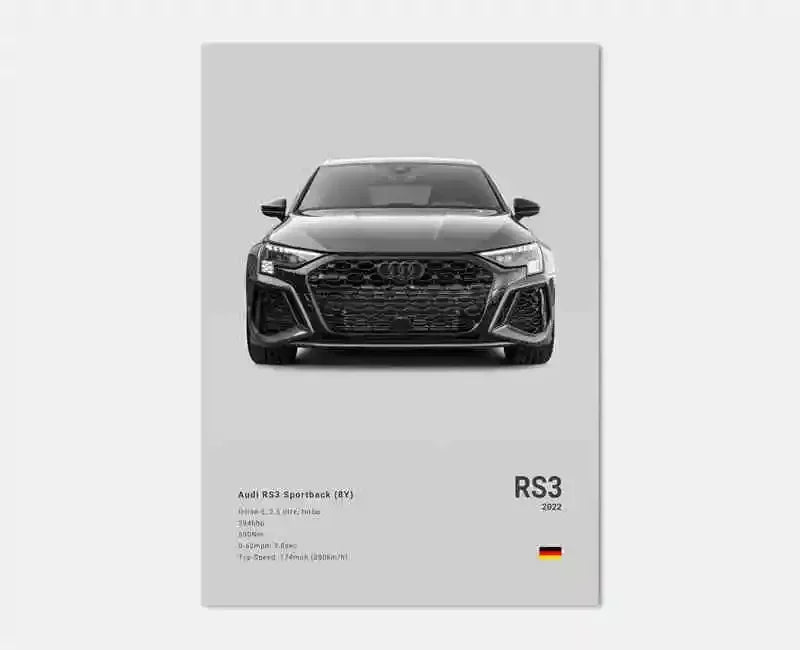 Plakat samochodowy – niemieckie auta RS3, R8, C8, Supercar GTR SUV – estetyczny wydruk na płótnie, dekoracja ścienna do pokoju kierowcy