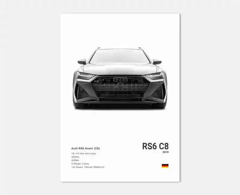 Plakat samochodowy – niemieckie auta RS3, R8, C8, Supercar GTR SUV – estetyczny wydruk na płótnie, dekoracja ścienna do pokoju kierowcy
