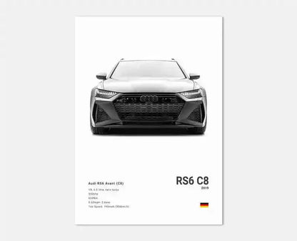 Plakat samochodowy – niemieckie auta RS3, R8, C8, Supercar GTR SUV – estetyczny wydruk na płótnie, dekoracja ścienna do pokoju kierowcy